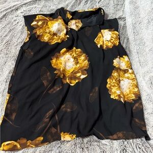 New York & Company Gold and Black Floral Top